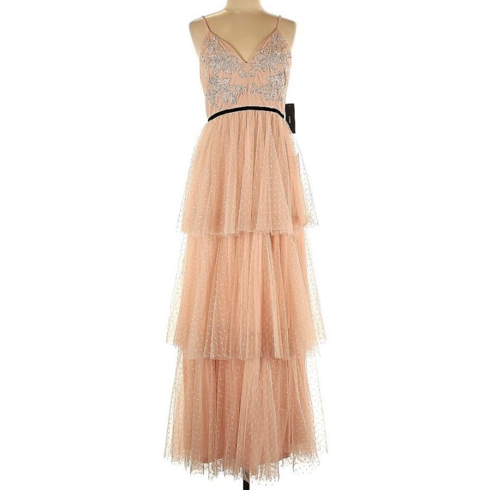 NWT Lulu*s Romantic Musings Blush Pink
Embroidered Lace Tiered Maxi Dress Large - Picture 2 of 14